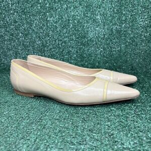Manolo Blahnik Pointed Toe Patent Trim Classic Chic Ballet Flats Nude Womens 6.5